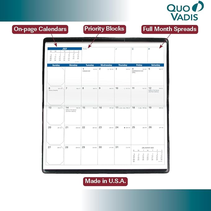 Quo Vadis 2025 Refill For Visoplan Monthly Planner - Pocket Calendar Organizer