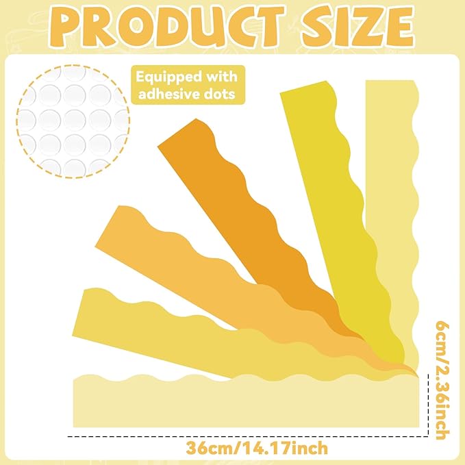 Qyeahkj 85 Feet Yellow Bulletin Board Border Classroom Scalloped Yellow Bulletin Board Paper 6 Scalloped Border Trim Hello Sunshine DIY Supplies for Back to School Home Office Wall Decor,72 Pcs