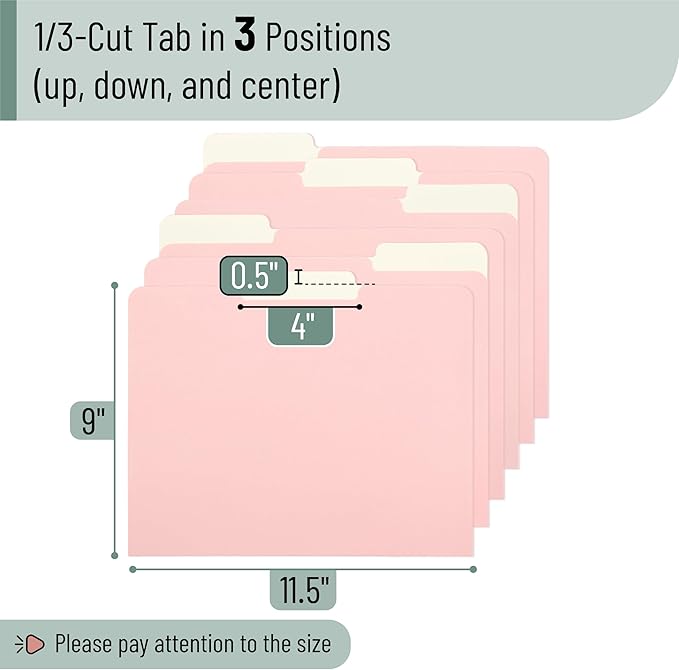 Mr. Pen- Poly File Folders with Tabs, 1/3 Cut Tab, 18 Pack, Letter Size, Pink, File Folders Designed for Office and Classroom Use