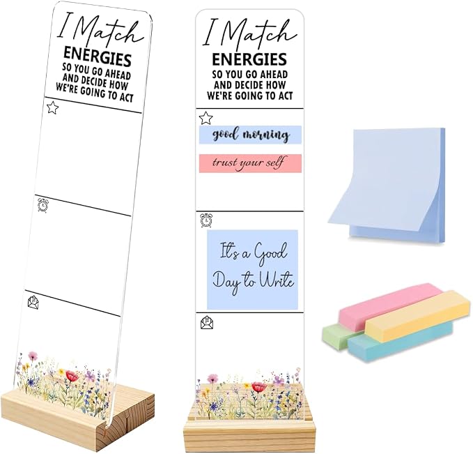 Sticky Note Holder Acrylic Monitor Memo Board Desk Organizers and Accessories Desk Decor Post It Note Holder with 200Pcs Sticky Notes Boho Funny Positive Office Desk Sign