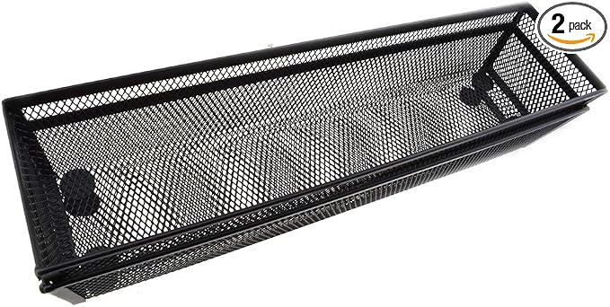 HAHIYO Stackable Mesh Tray Cup 12 x 3 x 2 inches Sturdy Container for Desk Drawer Organizer Collection for Home Office School kitchen Soft Foam Feet No Sharp Edges 2 Pack Black