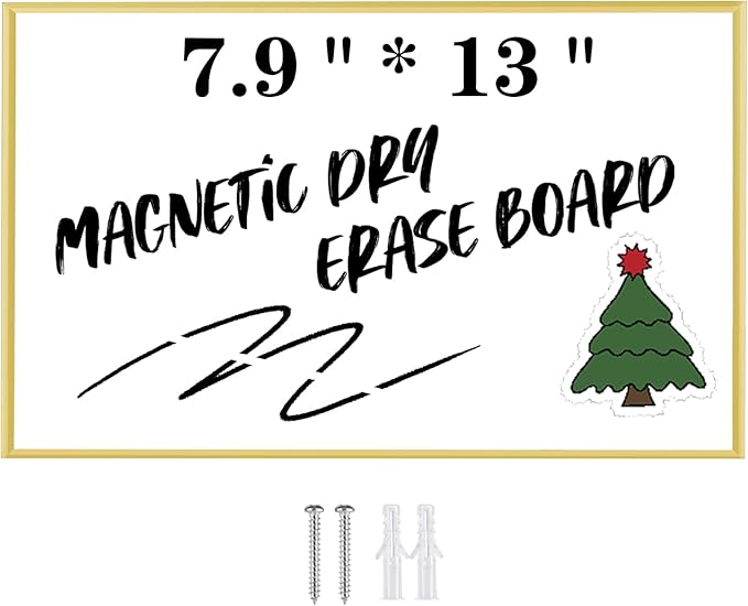 Dry Erase White Board, 8"x 13" Gold Aluminum Frame Magnetic Whiteboard for Wall Office/School/Home, Hanging Board for Decoration/Planning/Kitchen Grocery List/Drawing/Memo（BB-Gold-2033）