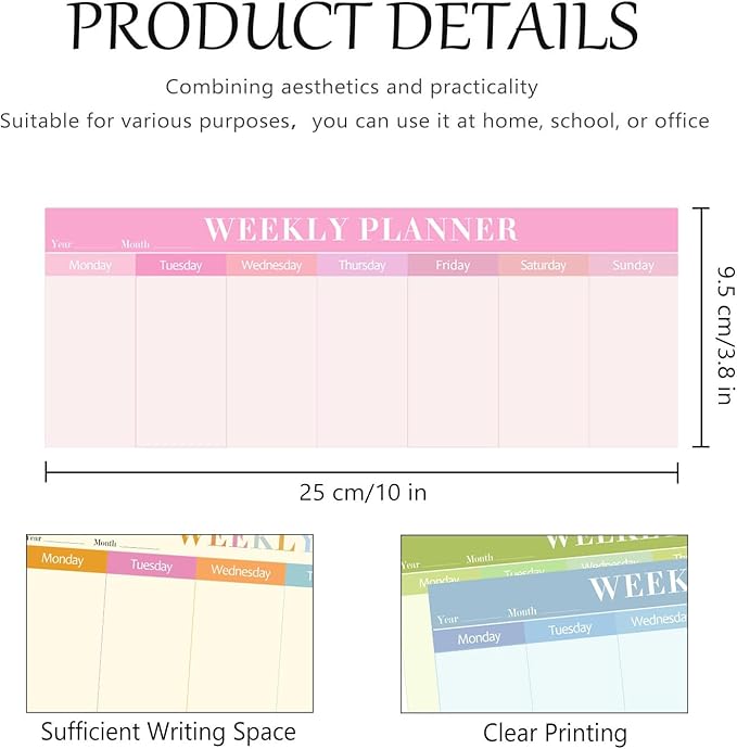 120 Sheets Weekly Planner Notepad Weekly Calendar Pad 3.8x10 Inch-Colorful Weekly to Do List Notepad Desk Schedule for Student Planner