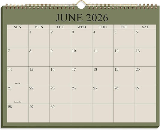 2026-2027 Calendar - Wall Calendar 2026-2027 from June 2026 Until December 2027,19 Months Calendar with Premium Paper, Twin-Wire Binding & Hanging Hook, 8.5" x 11", Green
