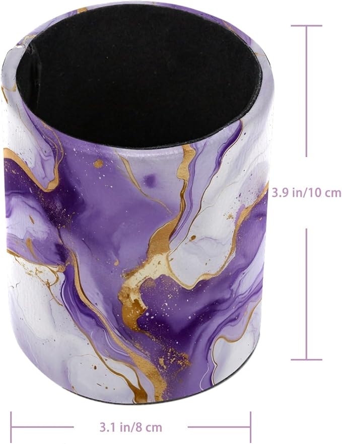 White and Purple Marble Art Leather Pen Holder for Desk, Multifunctional Desktop Organizer Pencil Cup, Desktop Caddy Stationery Organizer for School Home Office Desk Accessories