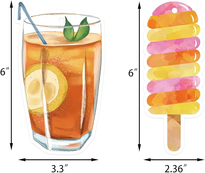 Ceiba Tree Summer Bookmarks with Ribbon Watercolor Double-Sided Ice Cream Cold Drink Theme Reading Bookmarks End of the Year Tags for Kids Students Back to School Graduation Classroom Supplies