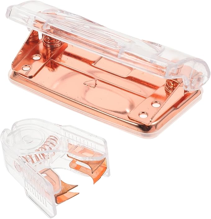 TEHAUX 5sets Portable Office Hole Punch and Staple Remover Set Rose Gold Design Performance for Everyday Use for Organizing Documents Includes Stapler Remover