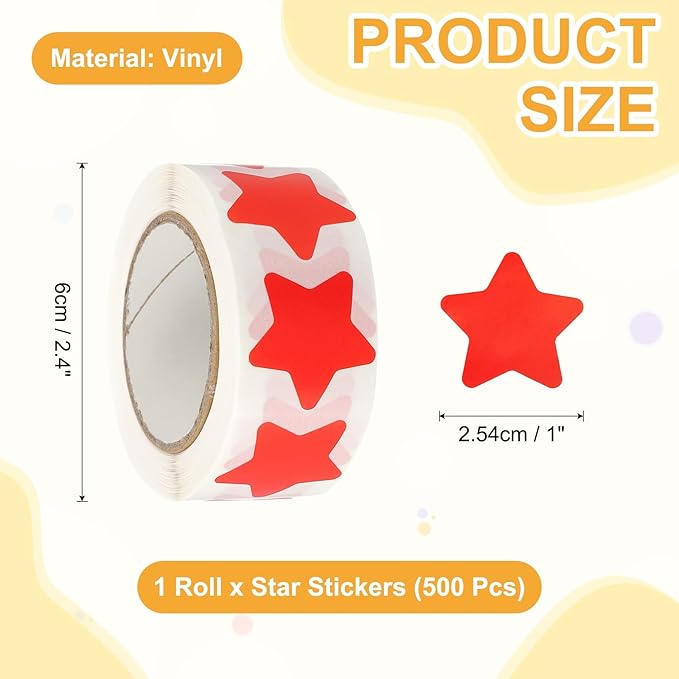 PATIKIL Star Stickers Roll 1", 500 Pcs Self-Adhesive Reward Stickers for Classroom Teacher Supplies and DIY Craft, Red