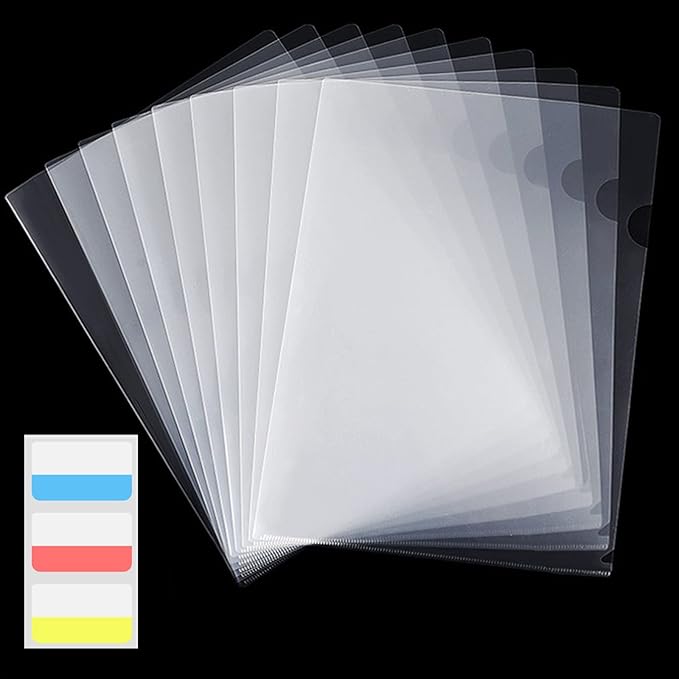 50 Pack Document Clear Plastic Folder Copy Safe Project Pocket L-Type US Letter Size A4 Paper Sleeves Folders in Transparent with 30 Pieces Index Tabs