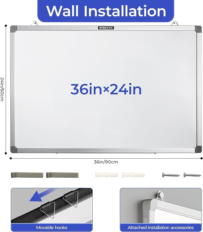M&G Dry Erase Board Magnetic White Board for Wall, 36” x 24” Whiteboard with 2 Markers & 2 Magnets & 1 Eraser, Hanging Whiteboard with Silver Frame for Planning, Drawing, to Do List, Office Use