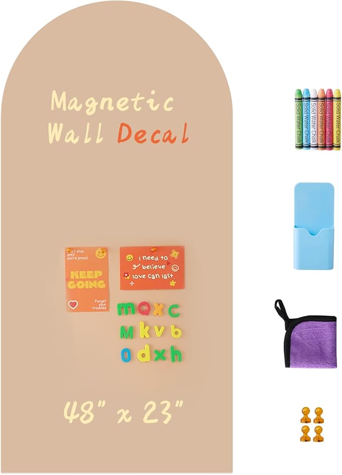 Arch Magnetic Wall Decal 48" x 23", Magnet Chalkboard for Wall, Magnetic Chalk Board Sticker, Chalk Wallpaper Peel and Stick for Playroom Classroom with Chalks, Wiping Cloth (Pink)