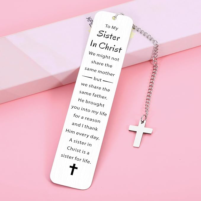 to My Sister in Christ Cross Bookmark Gifts, Secret Sister Gifts for Women Christian, Religious Gift for Female, Baptism Gift for Girls, Inspirational Bible Verse Bookmark, Birthday Gift