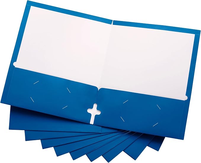10 Pack Two Pocket Folders, Light Blue, Strong Thick Paper Folders, for Letter Size, by ACTIVITYya