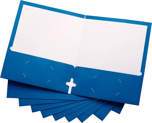 10 Pack Two Pocket Folders, Light Blue, Strong Thick Paper Folders, for Letter Size, by ACTIVITYya