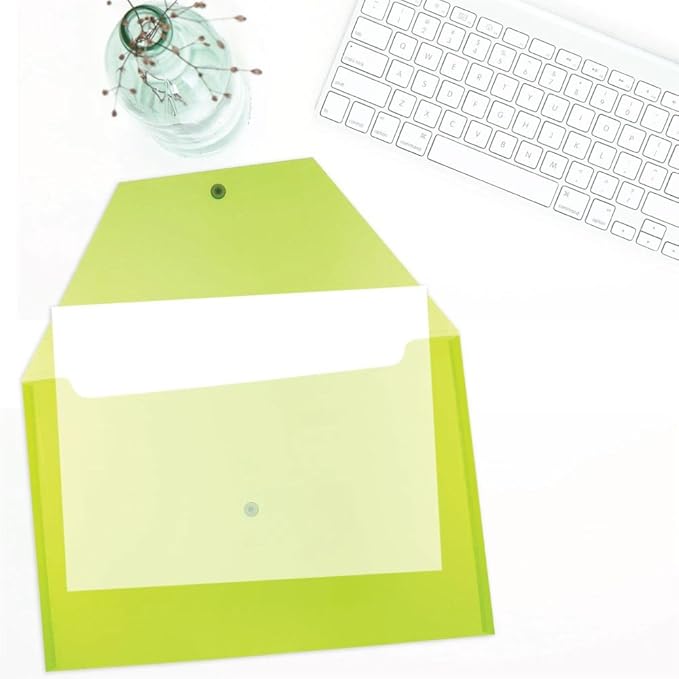 JAM PAPER Plastic Envelopes with Snap Closure - Legal Booklet - 9 3/4 x 14 1/2 - Lime Green - 12/Pack