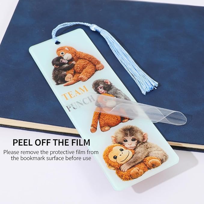 2Pcs Adorable Punch Monkey Bookmarks, Inspirational Acrylic Animal Book Marks with Tassels, Novelty Gifts for Readers (2PCS-Punch Monkey)