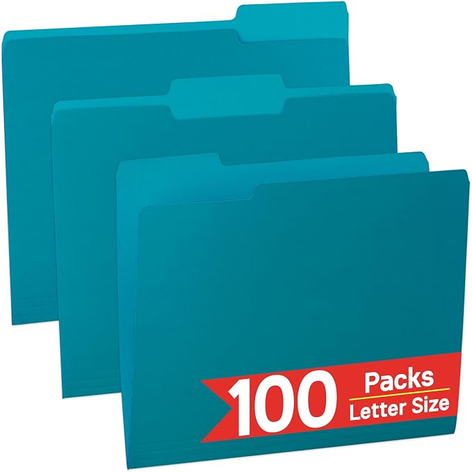 100 Packs Royal Blue File Folder,Paper File Folders Letter Size,1/3-Cut Tabs,8.5x11 Inch File Folders for Office Filing,School Projects and Home,Organizer Documents