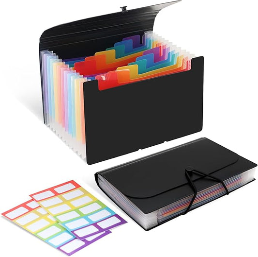 4x6 Inch Index Card Holder Box Organizer Storage Case 3x5 Inch Flash Note Card File Box with 13 Expandable Pockets and Label Stickers Large Capacity Recipe Coupon Organizer Book Sticker Album