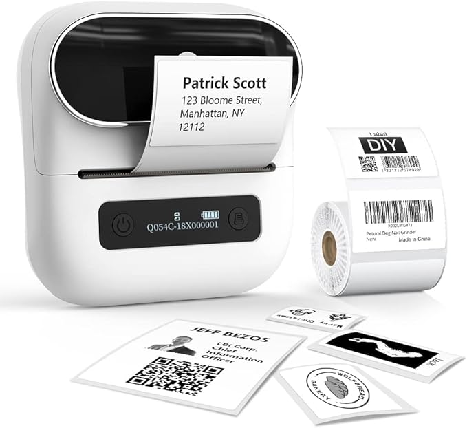 Phomemo M220 Label Maker, Bluetooth Thermal Label Printer, Barcode, Name, Address, Labeling, Mailing, Small Business and More with 1 Roll 40 x 30mm and 1 Rolls 70 x 80mm Label Tapes