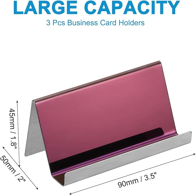 PATIKIL Business Card Holder for Desk, 3Pcs Business Card Holders Stainless Steel Card Stand Organizer Cards Display for Office Exhibition, Red