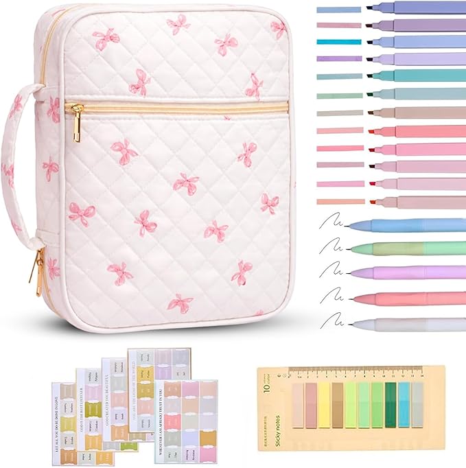 Bible Bag for Women, Bible Cover Case with Study Supplies,Large Quilted Bible Bag with Handle and Zipper, Suitable for Christian Books-Christian Gift for Girls(Butterfly)