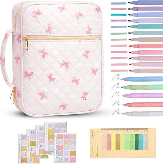 Bible Bag for Women, Bible Cover Case with Study Supplies,Large Quilted Bible Bag with Handle and Zipper, Suitable for Christian Books-Christian Gift for Girls(Butterfly)