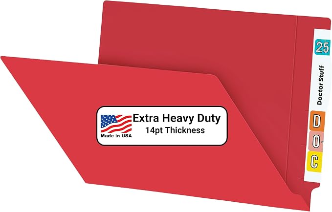 Red File Folders, Doctor Stuff, Letter Size Reinforced End Tab Folder, 14 pt Stock, Box of 50