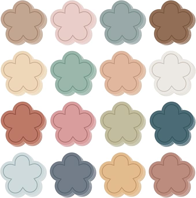Boho Flower Cutouts with Glue Points 16 Colors Flower Shape Paper Cut-Outs Colorful Floral Cutting Bulletin Board Decor for Valentine's Day DIY Craft Art School Home Party Favor, 80Pcs
