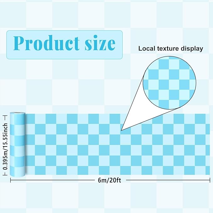 Blue Checked Bulletin Board Roll Pastel Blue Reusable Waterproof Erasable Bulletin Board Poster Non-Woven Fabric Checked Wrapping Paper for Father's Day Easter Classroom Decorations 15.55inx20ft