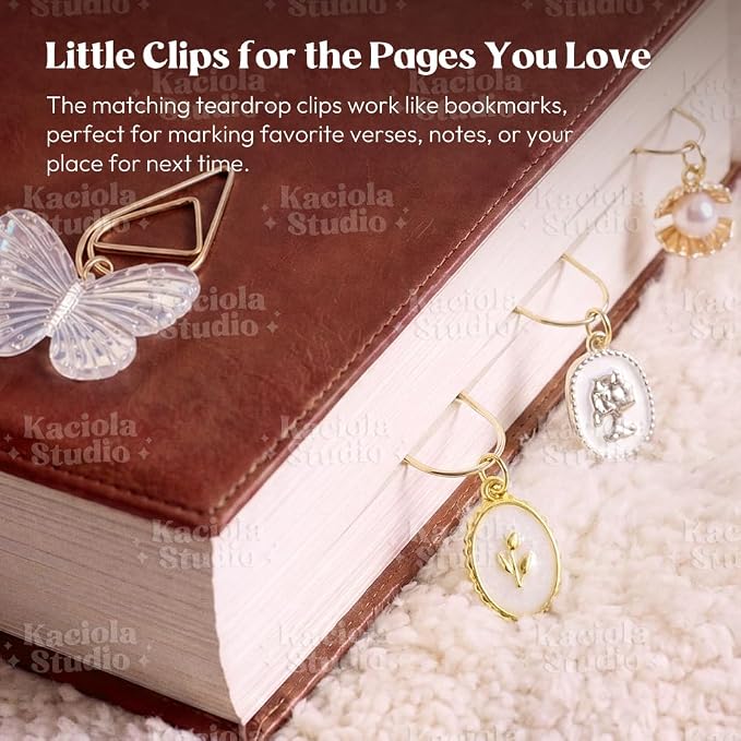 Kaciola Bible Charms Chain with 4PCS Planner Charms for Bible Study, Book Spine Bookmark, Journal Accessory, Unique Faith Jewelry Gift for Women (SJ-04)