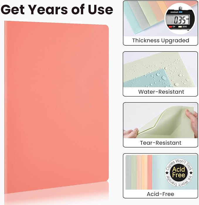 Sooez 6Pack Folders with Pockets, Pastels Colors, Heavy Duty Pocket Folder, Plastic Folders with Pockets, 2-Pocket Folder Bulk, Aesthetic File Folder, Back to School Office Filing Supplies