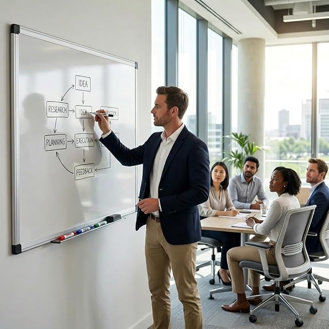Magnetic Dry Erase Board 36 x 24 Inches - Wall Mounted Whiteboard with Aluminum Frame, Pen Tray & Accessories - Ghost-Free White Board for Home Office, School, and Organization