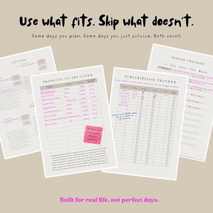 ADHD Planner for Adults – 90-Day All-in-One ADHD Life Kit & Neurodivergent Toolkit, Daily Planner with 35+ Support Tools, Brain Dump, Mood & Gratitude Tracking, Linen Cover, Gold Spiral, 256 Pages