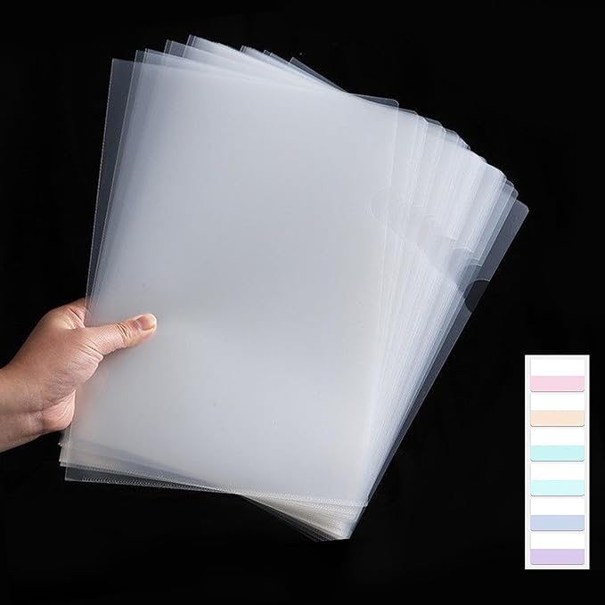 60 Pcs Heavy-Duty L-Shaped Document Folders, Clear Plastic Sleeves with 60 Tabs for Enhanced Durability, Holds US Letter & A4 Paper for School & Office