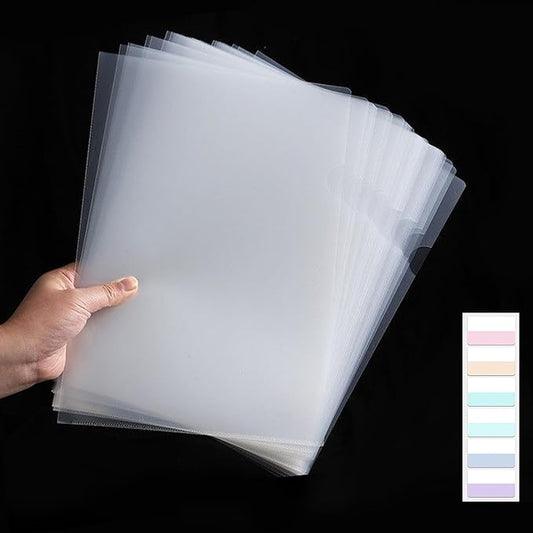 60 Pcs Heavy-Duty L-Shaped Document Folders, Clear Plastic Sleeves with 60 Tabs for Enhanced Durability, Holds US Letter & A4 Paper for School & Office