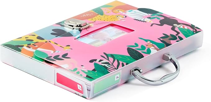 12 Pockets Baby File Organizer for Boy or Girl, Our Baby Paperwork Organizer with Silver Metal Handle, Lock, Pregnancy Documents, Baby Record Folder (Pink)