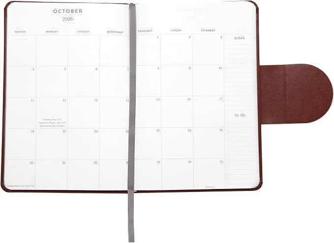 WORLD TRAVELER 2026 Planner - 6x8 Inch Weekly and Monthly Calendar Planner Agenda Book with Bookmark & Ribbon for School and Office, Size 6X8, Brown Circle