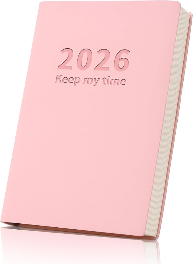 2026 Small Academic Planner 5.5" x 3.9" Hardcover Weekly and Monthly Calendar Planner Soft Leather Bound Cute Planner Goal Habit Tracker Organizer Planning Book with Tabs ,Daily Schedule School Office Schedule for Women Men (pink)