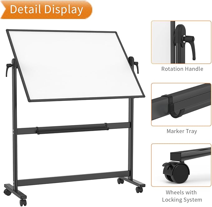 VIZ-PRO Double-Sided Magnetic Mobile Whiteboard, 72 x 40 Inches, Rolling Dry Erase Board Easel Stand on Wheels with Black Aluminium Frame for School Office Home