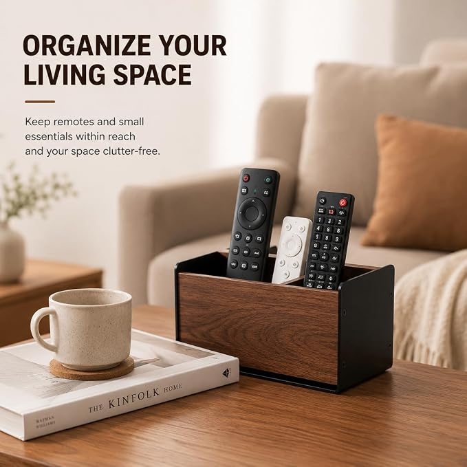 Walnut Desk Organizer with 2 Compartments, Modern Multi-Purpose Storage Box for Office Supplies, Makeup Brushes, Remote Controls & Desk Accessories(2 Slot)