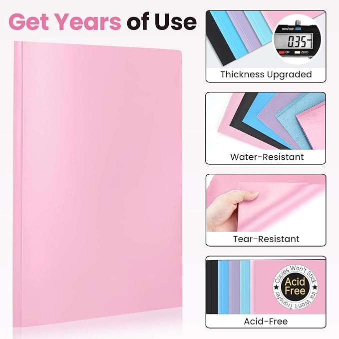 Sooez Plastic Folders with Pockets, 2-Pocket Folders with Prongs Fit Letter Size Paper, 1 Pack Heavy Duty 3 Prong File Folders for Documents, Colored File Folder Back to School Supplies for Kids