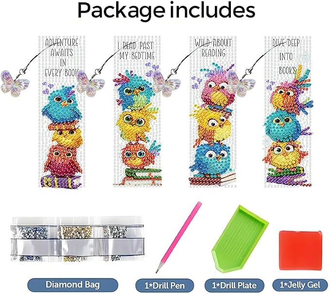 4PCS Diamond Art Bookmarks DIY Birds Diamond Painting Bookmarks for Book Lovers Adults Beginners DIY Crafts, Christmas New Year Graduation Birthday Gift