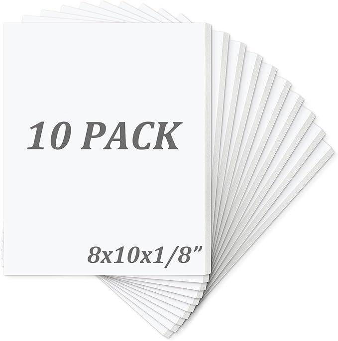 Mat Board Center, Pack of 10 Acid-Free Foam Boards, 8x10 inch White Foam Boards, 1/8" Thick