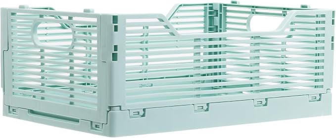 CTG Truu Design Folding Plastic Crates, 30.5 x 20.3 x 11.4cm, Seafoam, 1Pack, Stackable Collapsible Storage Baskets Organizer for Home Office and Outdoor