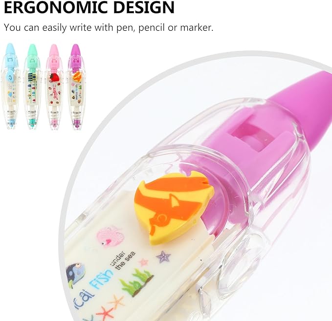 4pcs Cartoon Press Type Correction Tape Pen Set, Decorative DIY Stationery Supplies for Students, Portable Letter Tape for School and Office Use