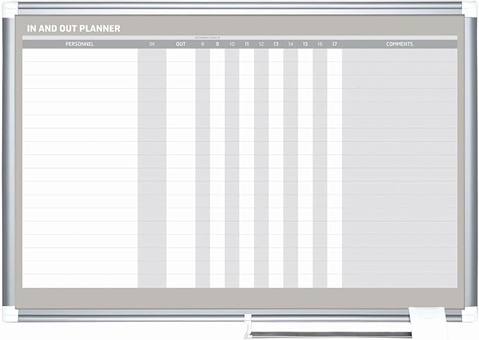 MasterVision Horizontal in/Out Dry Erase Magnetic White Board Planner, Wall Mounting, Sliding Marker Tray, 24" x 36", Aluminum Frame
