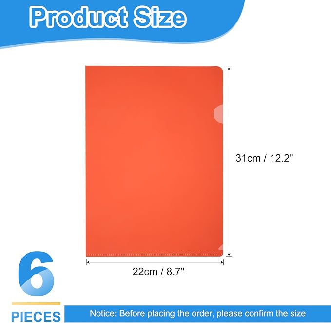 PATIKIL 6 Pack A4 Plastic Folders, Letter Size Clear Folders l Type Project Pockets Paper Document Jacket Sleeves Transparent for Documents Office File, 8.7x12.2, Orange