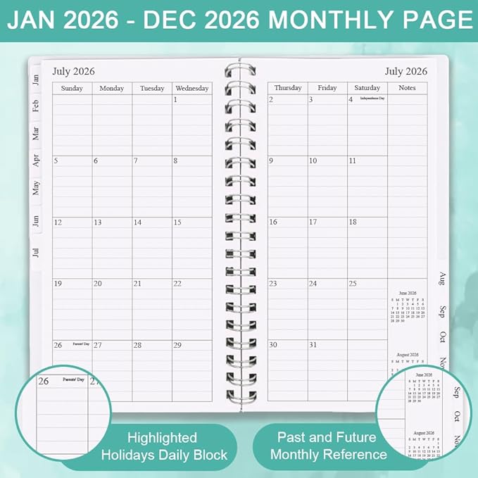 2026 Pocket Planner/Calendar - January 2026 - December 2026, A6 Weekly & Monthly Organizer Notebook & Journal to Track Goals, Easy to Organize Your Daily Life, 3.75" x 6.75", Teal