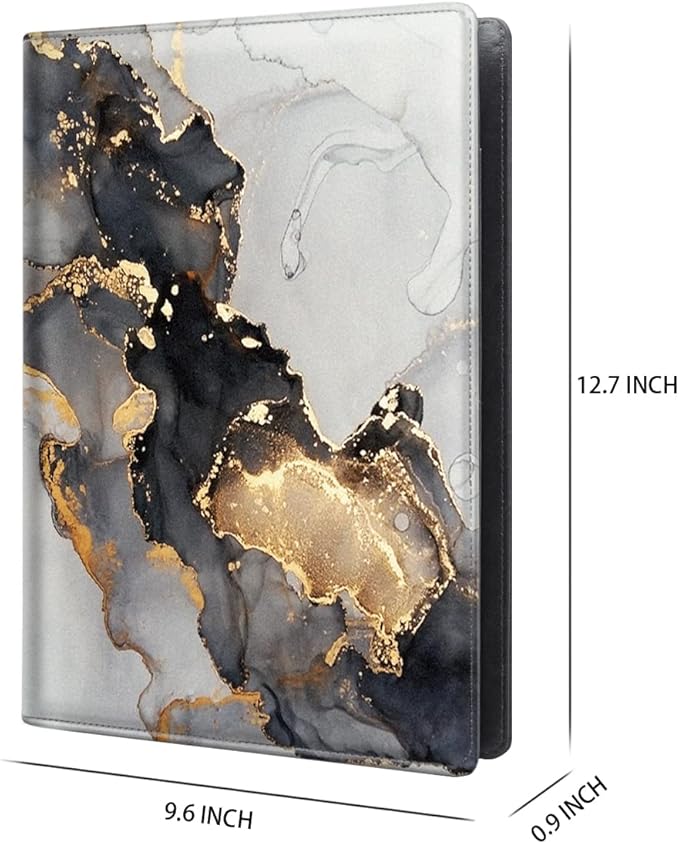 WAVEYU Padfolio Business/Resume Portfolio Folder, Marble Leather Interview Organizer with Legal Pad Folder Clipboard for Men/Women, Black+Gold