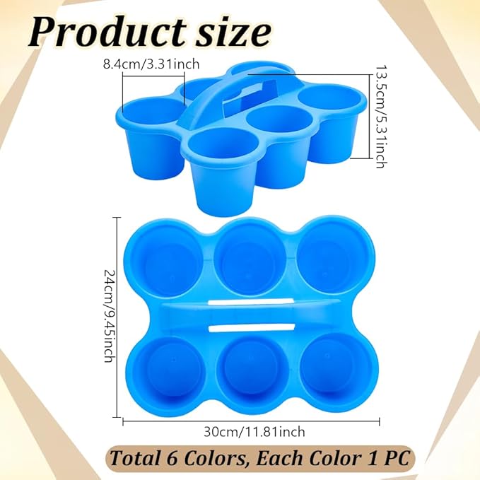 UNICRAFTALE 6pcs 6-Hole Colorful Classroom Caddy Plastic Organizer Storage Container Holder with Handle School Supply Caddy for Classroom Home Office Arts & Crafts 11.8"x9.45"x3.3"